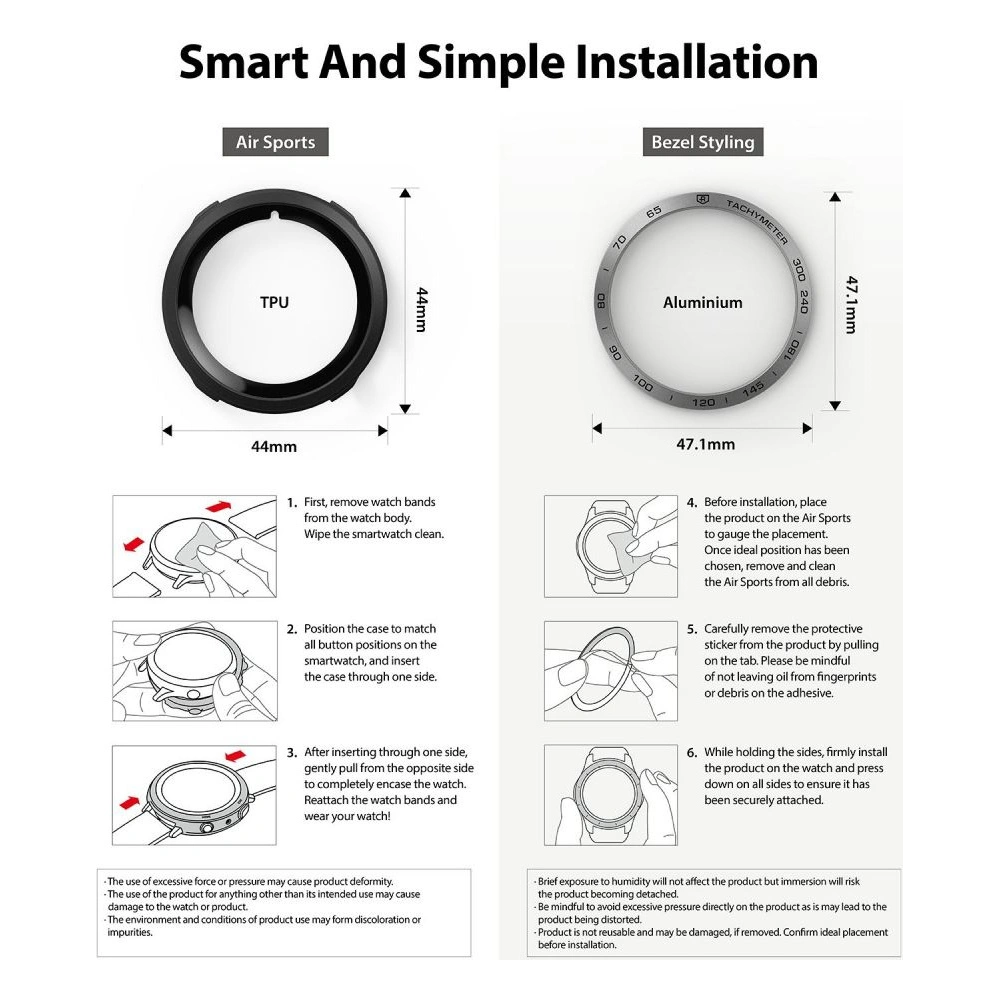 Wholesale Ringke Bezel Styling 44-10 + Ringke Air Sports Case Samsung Galaxy Watch 4 44mm Black/Silver - RGK1655 - {ean13} - Hurt