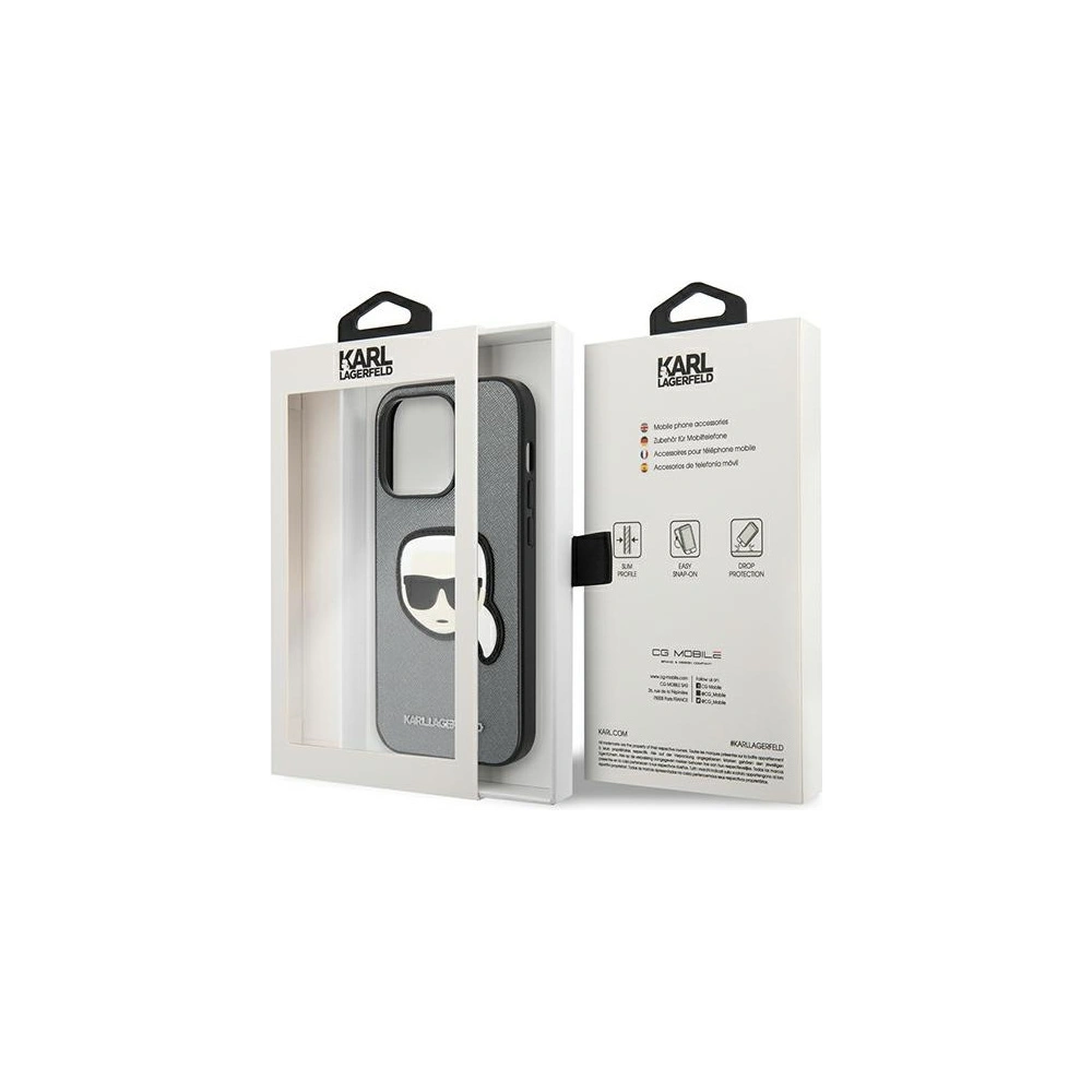 Hurtownia GSM - Etui Karl Lagerfeld KLHCP14LSAPKHG Apple iPhone 14 Pro stříbrný/silver hardcase Saffiano Karl`s Head Patch - KLD983 - {ean13} - Hurt