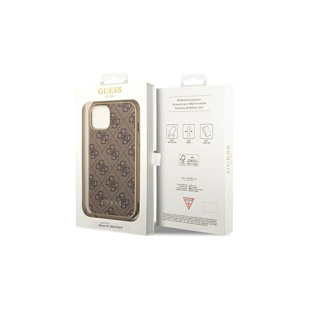 Wholesale Guess GUHCP14MGF4GBR Apple iPhone 14 Plus / 15 Plus brown hardcase 4G Charms Collection - GUE1908 - {ean13} - Hurt