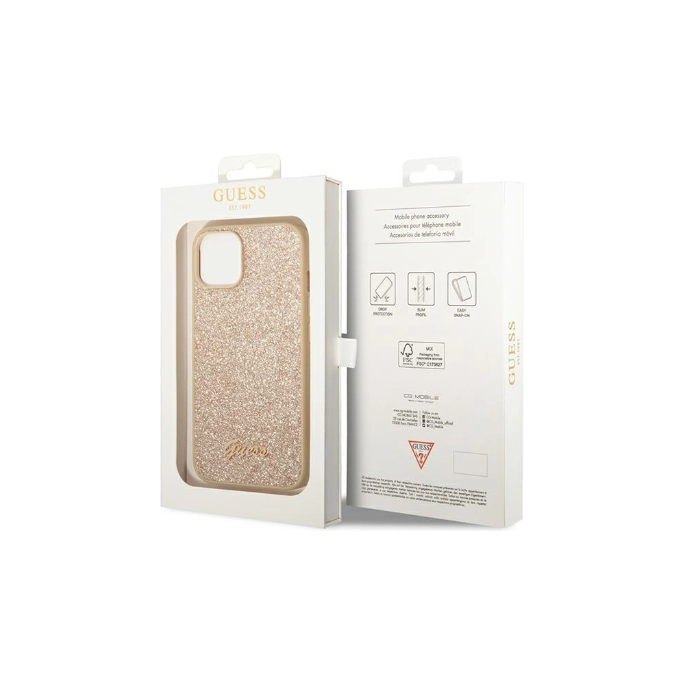 Hurtownia GSM - Case Guess GUHCP14MHGGSHD Apple iPhone 14 Plus / 15 Plus gold/hartes Gehäuse Glitter Script - GUE1911 - {ean13} - Hurt