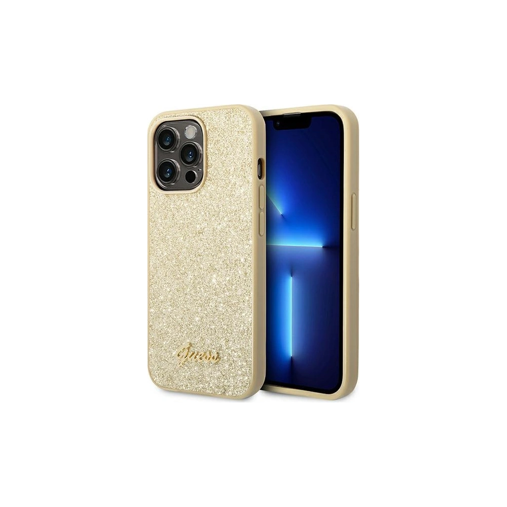 Wholesale Guess GUHCP14XHGGSHD Apple iPhone 14 Pro Max gold hard case Glitter Script - GUE1950 - {ean13} - Hurt