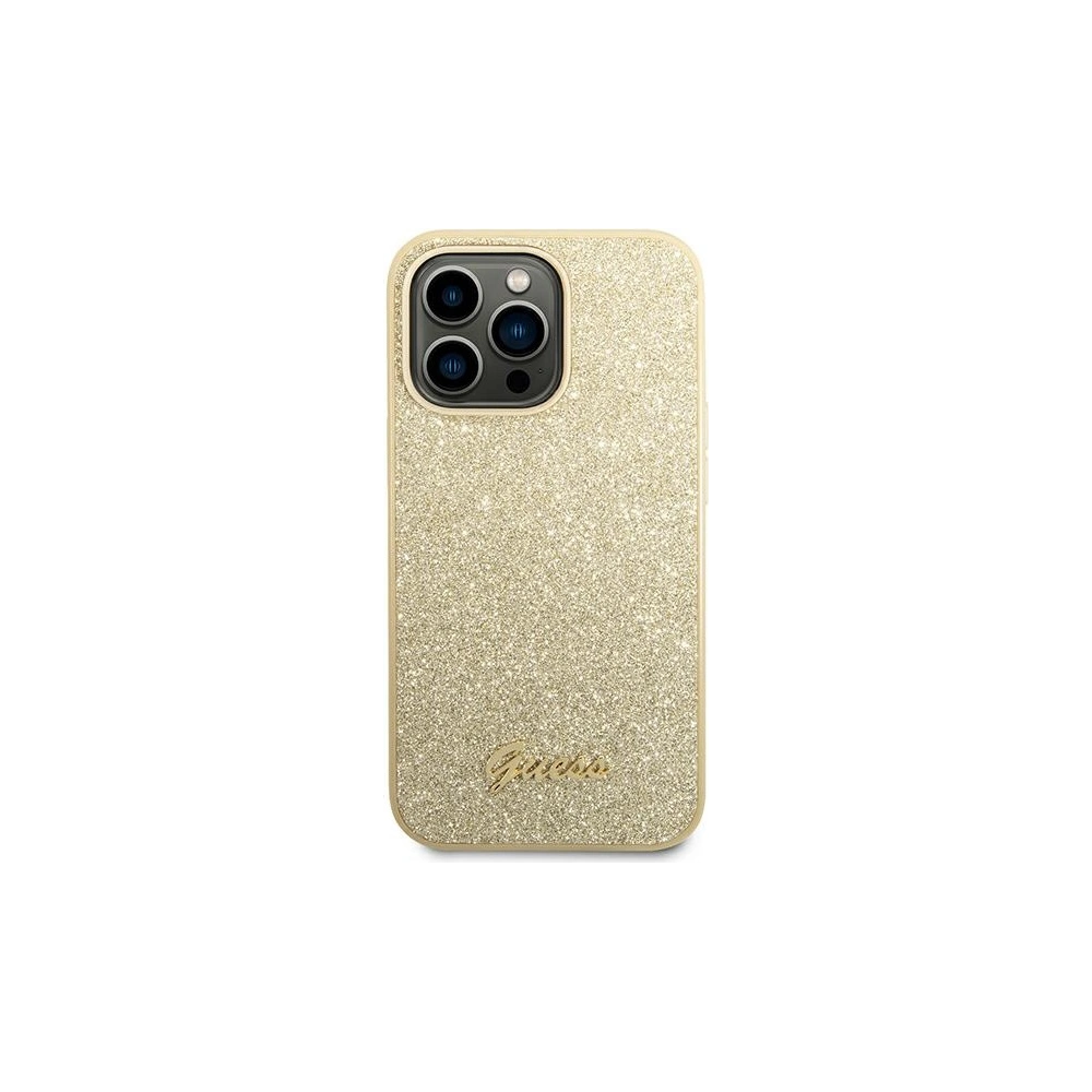 Wholesale Guess GUHCP14XHGGSHD Apple iPhone 14 Pro Max gold hard case Glitter Script - GUE1950 - {ean13} - Hurt