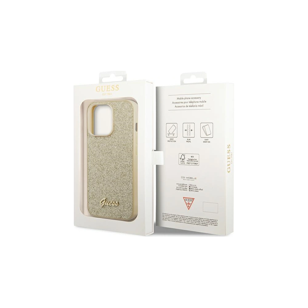 Wholesale Guess GUHCP14XHGGSHD Apple iPhone 14 Pro Max gold hard case Glitter Script - GUE1950 - {ean13} - Hurt