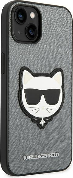 Kryt Karl Lagerfeld KLHCP14MSAPCHG Apple iPhone 14 Plus / 15 Plus hardcase silver Saffiano Choupette Head Patch