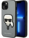 Etui Karl Lagerfeld KLHCP14MSAPKHG Apple iPhone 14 Plus / 15 Plus argintiu/hardcase Saffiano Patch cu capul lui Karl