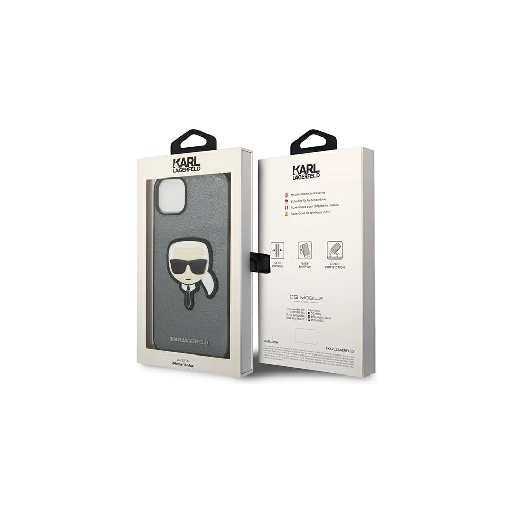 Hurtownia GSM - Etui Karl Lagerfeld KLHCP14MSAPKHG Apple iPhone 14 Plus / 15 Plus argintiu/hardcase Saffiano Patch cu capul lui Karl - KLD998 - {ean13} - Hurt