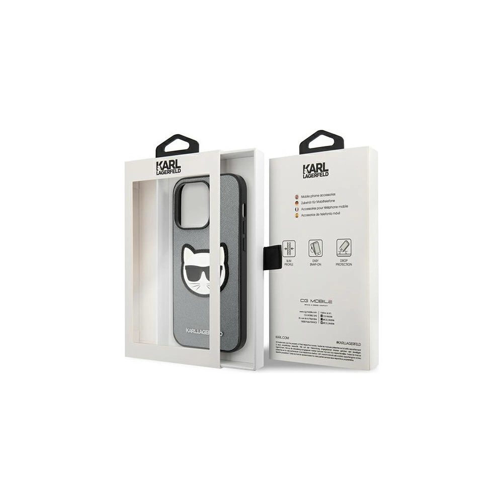 Hurtownia GSM - Etui Karl Lagerfeld KLHCP14XSAPCHG Apple iPhone 14 Pro Max hardcase argintiu/silver Saffiano Choupette Head Patch - KLD1015 - {ean13} - Hurt