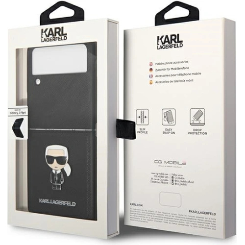 Etui Karl Lagerfeld KLHCZF4IKMSBK Samsung Galaxy Z Flip 4 czarny/black book Saffiano Ikonik Metal