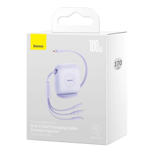 Kabel USB Baseus Fabric 3in1 USB-C/Lightning/microUSB 3,5A 1,7m (fioletowy)