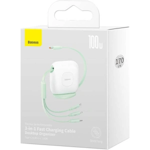 Kabel USB Baseus Fabric 3w1 USB-C / Lightning / Micro 3,5A 1,7m (biało-zielony)