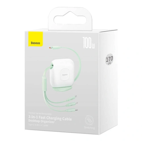 Kabel USB Baseus Fabric 3w1 USB-C / Lightning / Micro 3,5A 1,7m (biało-zielony)