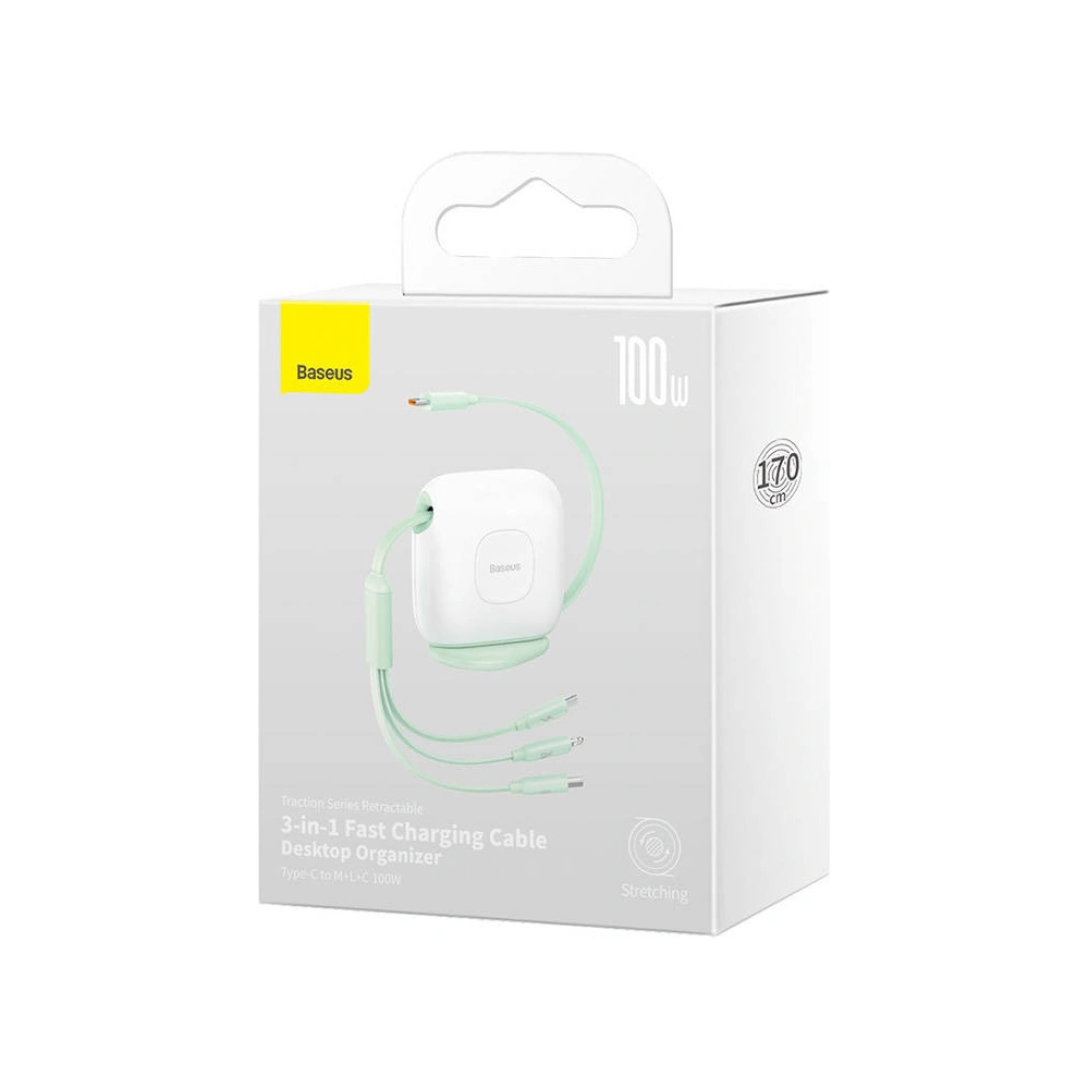 Hurtownia GSM - USB kábel Baseus Fabric 3w1 USB-C / Lightning / Micro 3,5A 1,7m (fehér-zöld) - BSU3519 - {ean13} - Hurt