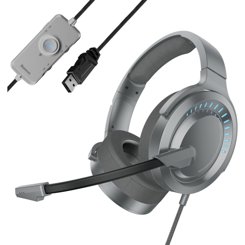 Hurtownia Baseus - 6953156212183 - BSU3533GRY - Baseus GAMO słuchawki USB z mikrofonem i pilotem dla graczy szary - B2B homescreen