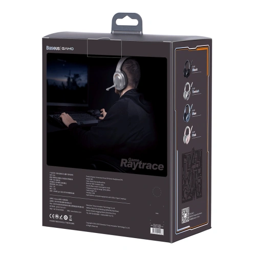 Baseus GAMO słuchawki USB z mikrofonem i pilotem dla graczy szary