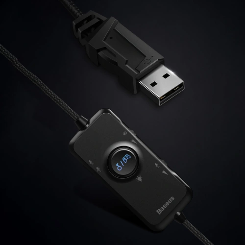 Baseus GAMO słuchawki USB z mikrofonem i pilotem dla graczy szary