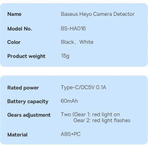Wholesale Baseus Heyo hidden camera detector black - BSU3534 - {ean13} - Hurt