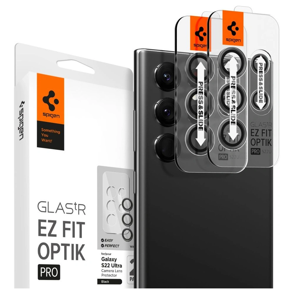 Hurtownia GSM - Edzett üveg Spigen Optik.tr ez Fit Camera Protector Samsung Galaxy S22 Ultra Fekete [2 PACK] - SPN2496 - {ean13} - Hurt