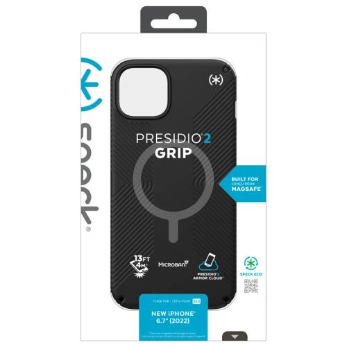 Etui Speck Presidio2 Grip MagSafe MICROBAN Apple iPhone 14 Plus / 15 Plus (Black / Black / White)