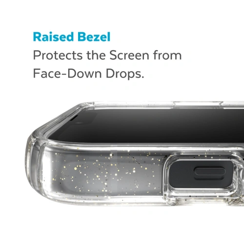 Etui Speck Presidio Perfect-Clear Glitter MagSafe MICROBAN Apple iPhone 14 Plus / 15 Plus (Clear / Gold Glitter)