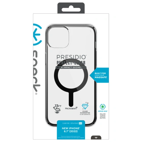 Etui Speck Presidio Perfect-Clear Impact Geometry MagSafe MICROBAN Apple iPhone 14 Plus / 15 Plus (Clear / Black)