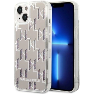 Etui Karl Lagerfeld KLHCP14MLMNMS Apple iPhone 14 Plus / 15 Plus keménytok ezüst/ezüst Folyékony Csillogó Monogram