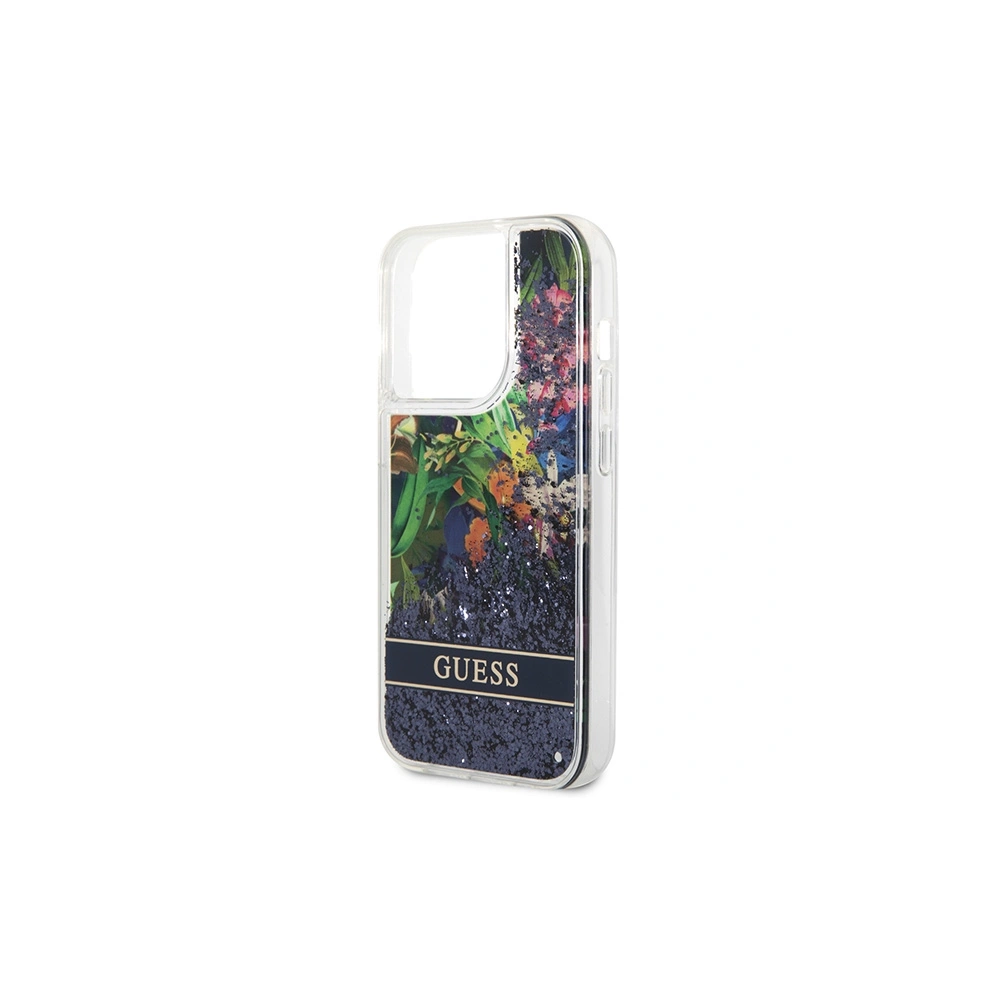Wholesale Guess GUHCP14LLFLSB Apple iPhone 14 Pro blue hardcase Flower Liquid Glitter - GUE1974 - {ean13} - Hurt