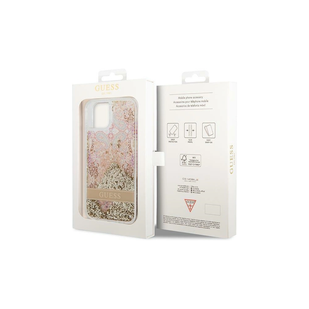 Hurtownia GSM - Case Guess GUHCP14MLFLSD Apple iPhone 14 Plus / 15 Plus gold/hartschale Paisley Flüssigglitzer - GUE2000 - {ean13} - Hurt