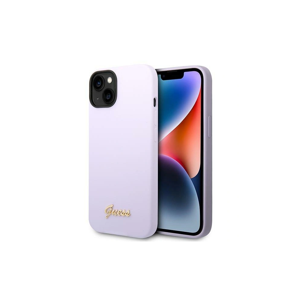 Wholesale Guess GUHCP14MSLSMU Apple iPhone 14 Plus / 15 Plus purple hard case Silicone Vintage Gold Logo - GUE2002 - {ean13} - Hurt