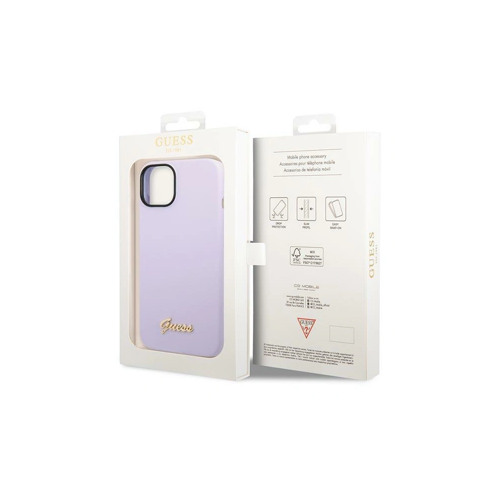 Wholesale Guess GUHCP14MSLSMU Apple iPhone 14 Plus / 15 Plus purple hard case Silicone Vintage Gold Logo - GUE2002 - {ean13} - Hurt