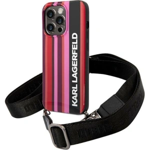 Etui Karl Lagerfeld KLHCP14XSTSTP Apple iPhone 14 Pro Max hardcase roz cu dungi colorate și curea