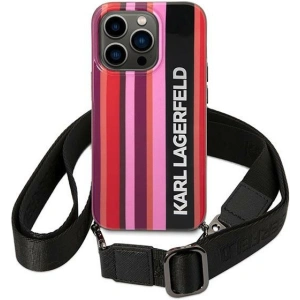 Etui Karl Lagerfeld KLHCP14XSTSTP Apple iPhone 14 Pro Max hardcase roz cu dungi colorate și curea