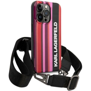 Etui Karl Lagerfeld KLHCP14XSTSTP Apple iPhone 14 Pro Max hardcase roz cu dungi colorate și curea