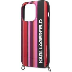 Etui Karl Lagerfeld KLHCP14XSTSTP Apple iPhone 14 Pro Max hardcase roz cu dungi colorate și curea