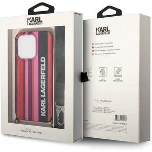 Etui Karl Lagerfeld KLHCP14XSTSTP Apple iPhone 14 Pro Max hardcase roz cu dungi colorate și curea