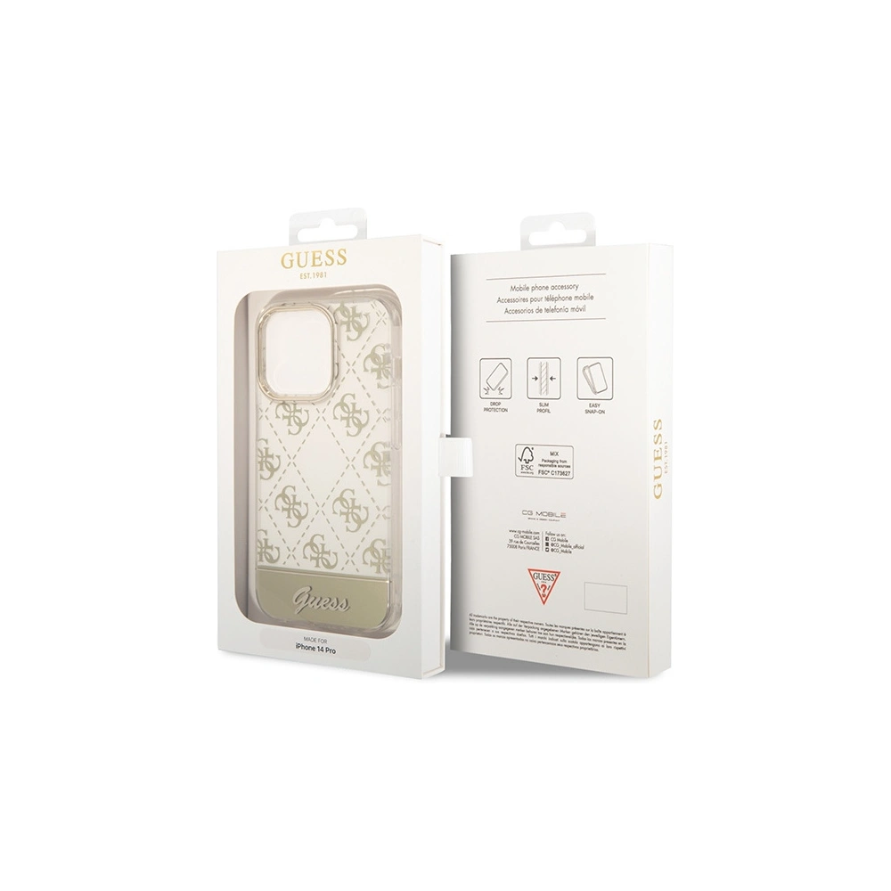 Hurtownia GSM - Etui Guess GUHCP14XHG4MHG Apple iPhone 14 Pro Max arany/hardcase 4G Mintázat Script - GUE2026 - {ean13} - Hurt