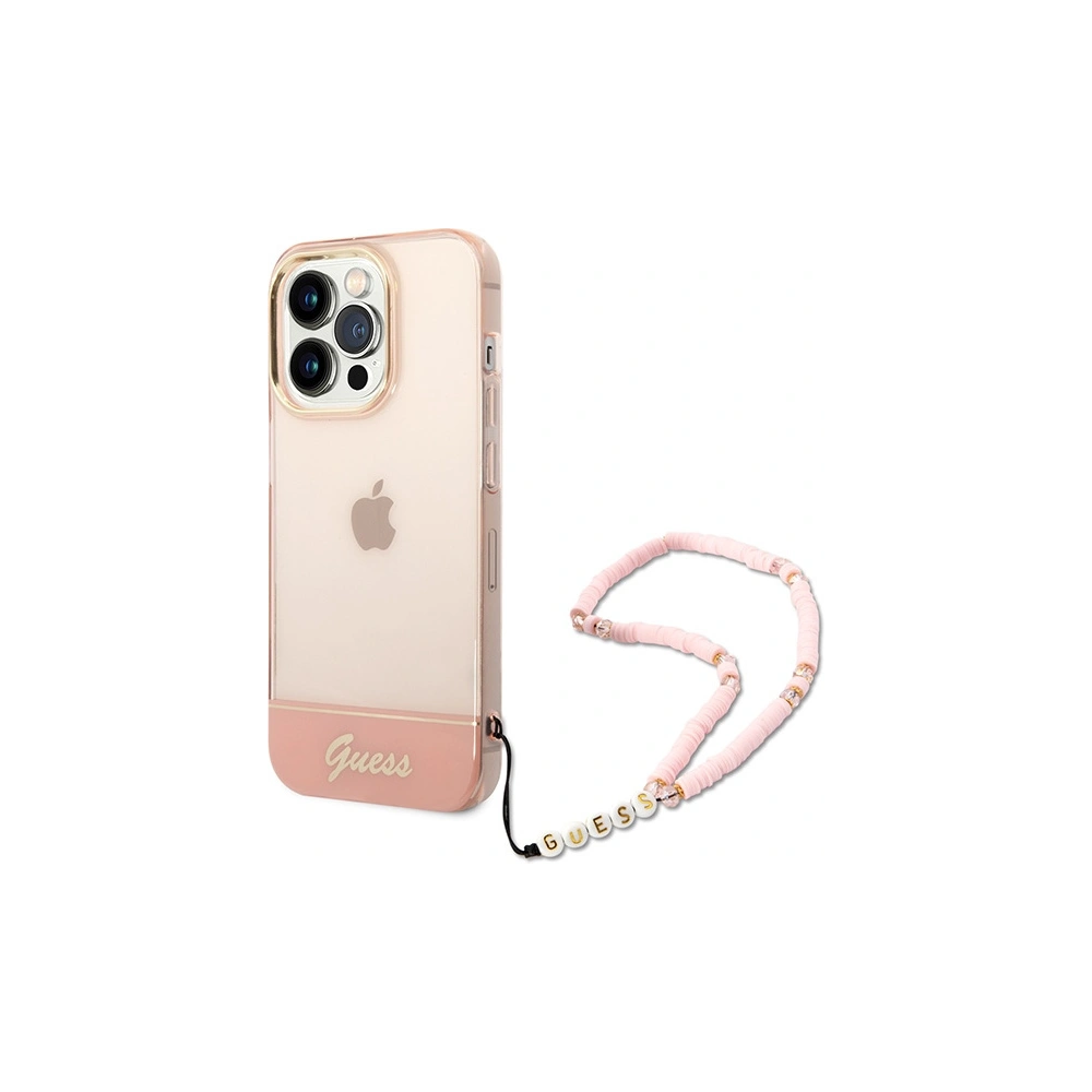 Wholesale Guess GUHCP14XHGCOHP Apple iPhone 14 Pro Max pink hardcase Translucent Pearl Strap - GUE2030 - {ean13} - Hurt