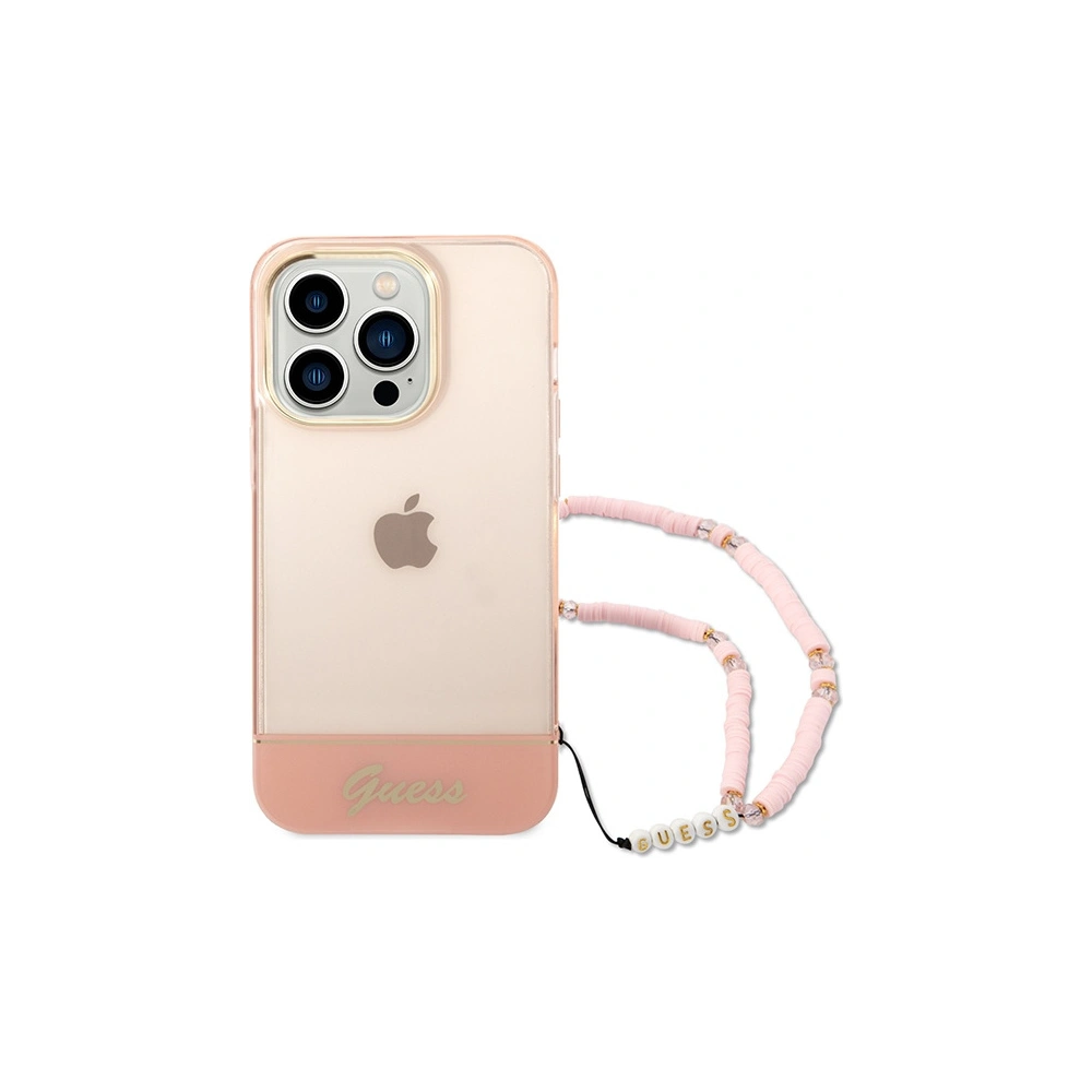 Wholesale Guess GUHCP14XHGCOHP Apple iPhone 14 Pro Max pink hardcase Translucent Pearl Strap - GUE2030 - {ean13} - Hurt