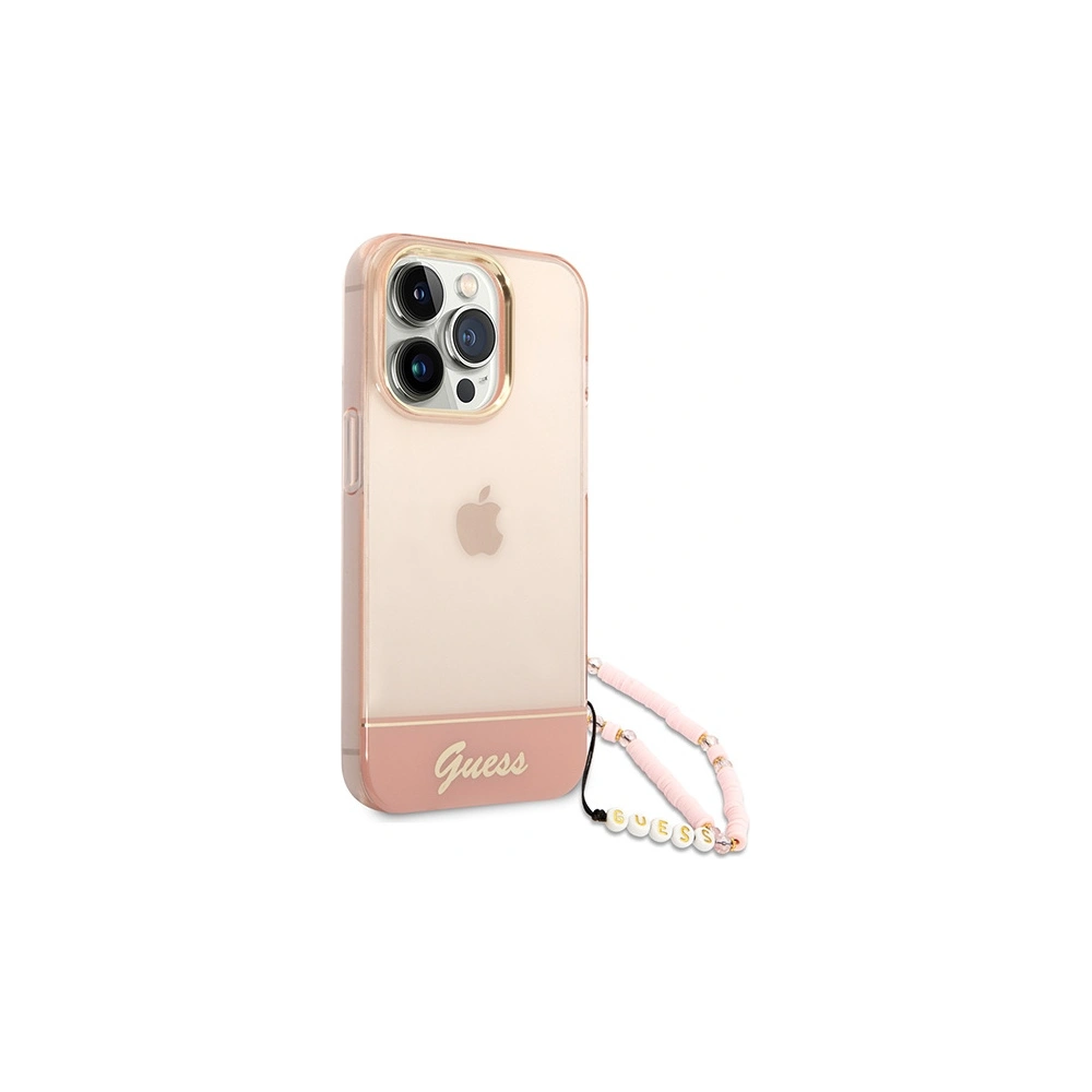 Wholesale Guess GUHCP14XHGCOHP Apple iPhone 14 Pro Max pink hardcase Translucent Pearl Strap - GUE2030 - {ean13} - Hurt