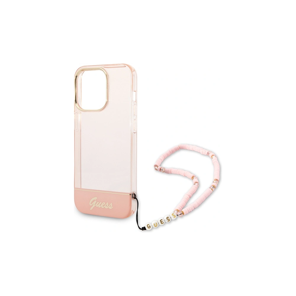 Wholesale Guess GUHCP14XHGCOHP Apple iPhone 14 Pro Max pink hardcase Translucent Pearl Strap - GUE2030 - {ean13} - Hurt