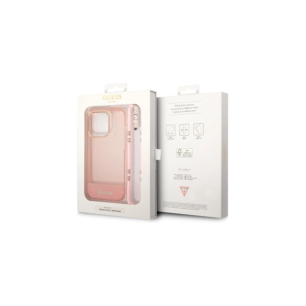 Wholesale Guess GUHCP14XHGCOHP Apple iPhone 14 Pro Max pink hardcase Translucent Pearl Strap - GUE2030 - {ean13} - Hurt