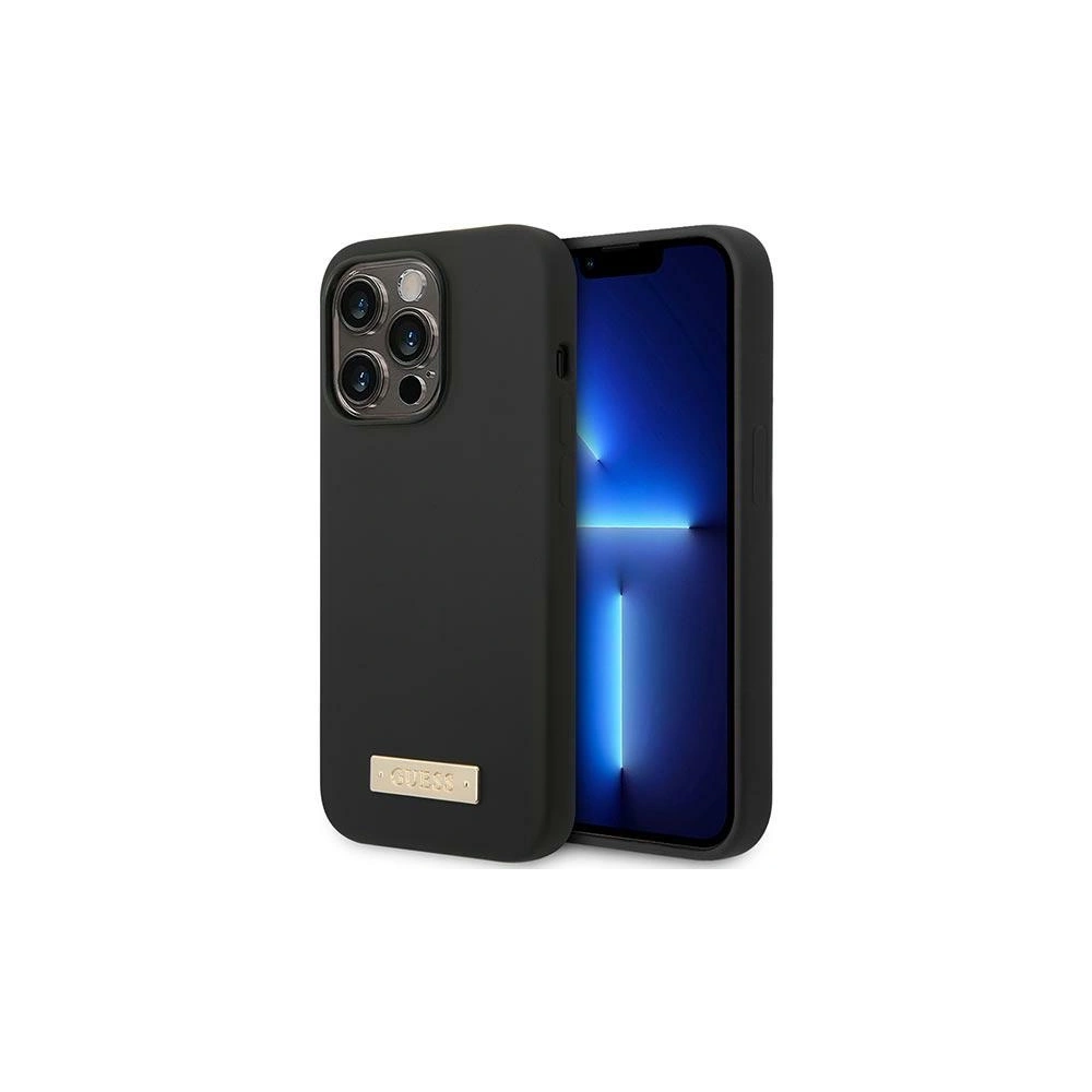 Hurtownia GSM - Etui Guess GUHMP14LSBPLK Apple iPhone 14 Pro negru/black hard case Silicone Logo Plate MagSafe - GUE2043 - {ean13} - Hurt