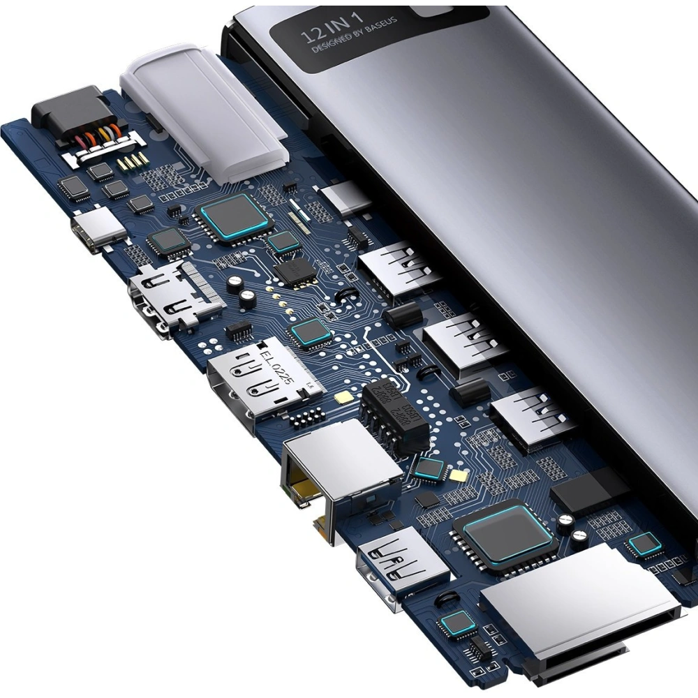 Hurtownia GSM - HUB Baseus Metal Gleam USB-C 12w1 HDMI / DP / USB Typ C / minijack 3.5mm / RJ45 / SD - BSU3545 - {ean13} - Hurt
