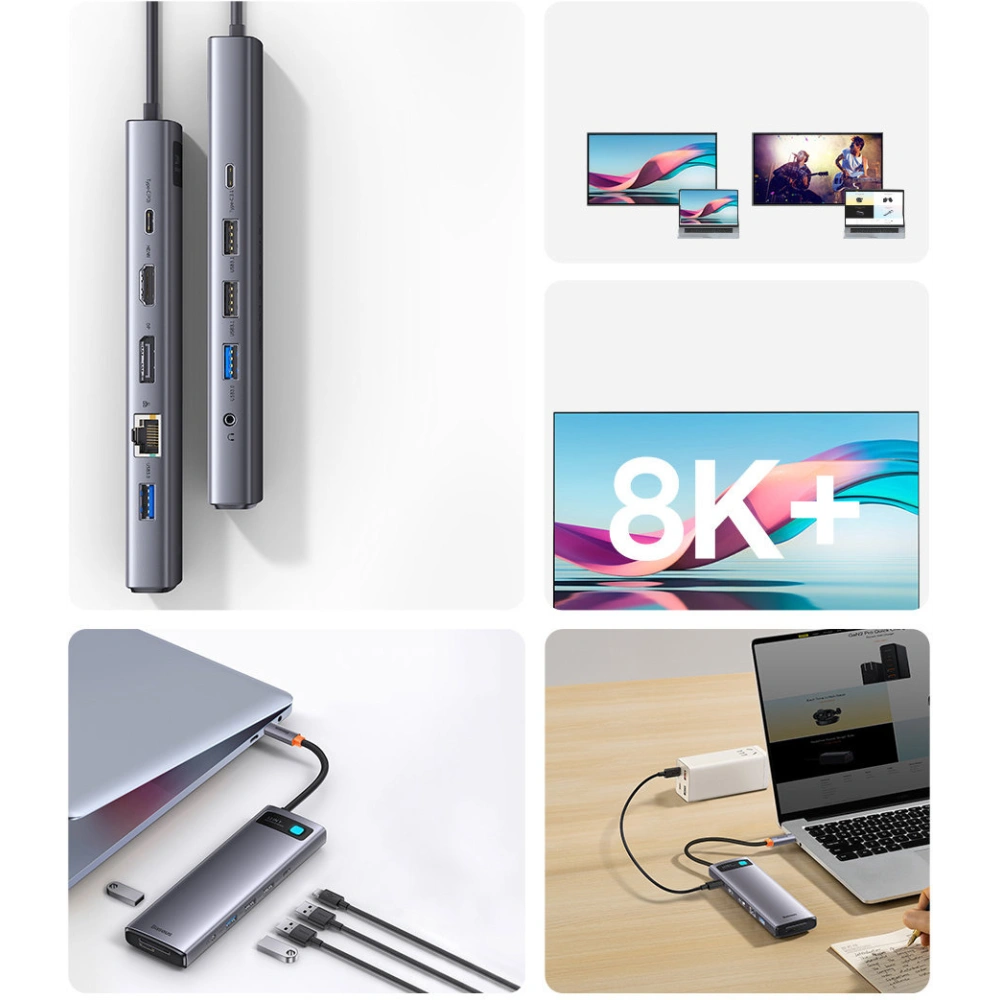 Wholesale HUB Baseus Metal Gleam USB-C 12w1 HDMI / DP / USB Type C / minijack 3.5mm / RJ45 / SD - BSU3545 - {ean13} - Hurt