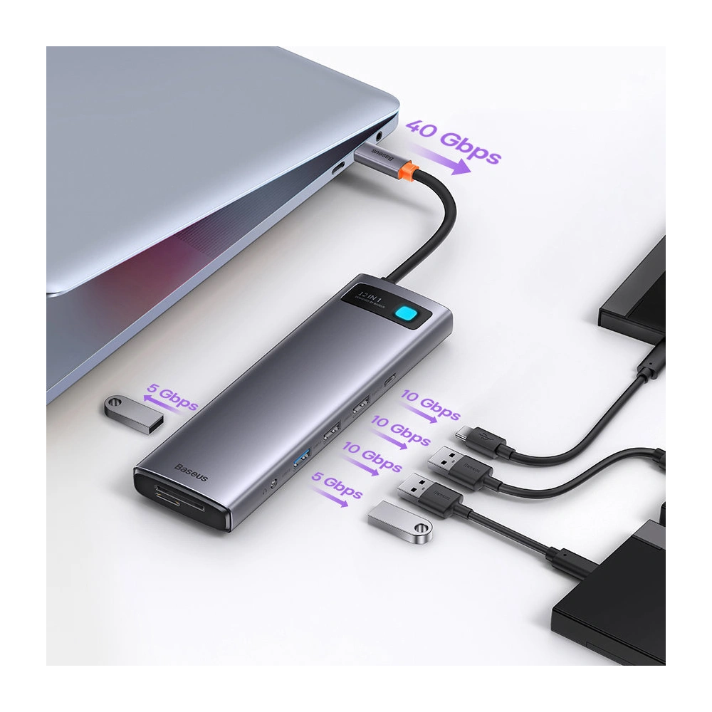 Wholesale HUB Baseus Metal Gleam USB-C 12w1 HDMI / DP / USB Type C / minijack 3.5mm / RJ45 / SD - BSU3545 - {ean13} - Hurt