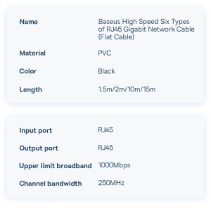 Hurtownia GSM - Lapított hálózati kábel Baseus Speed Six RJ45 1000Mbps 10m fekete - BSU3550 - {ean13} - Hurt