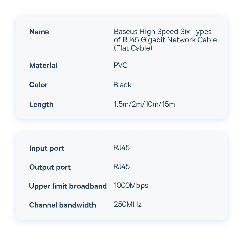 Hurtownia GSM - Flaches Netzwerkkabel Baseus Speed Six RJ45 1000Mbps 10m schwarz - BSU3550 - {ean13} - Hurt