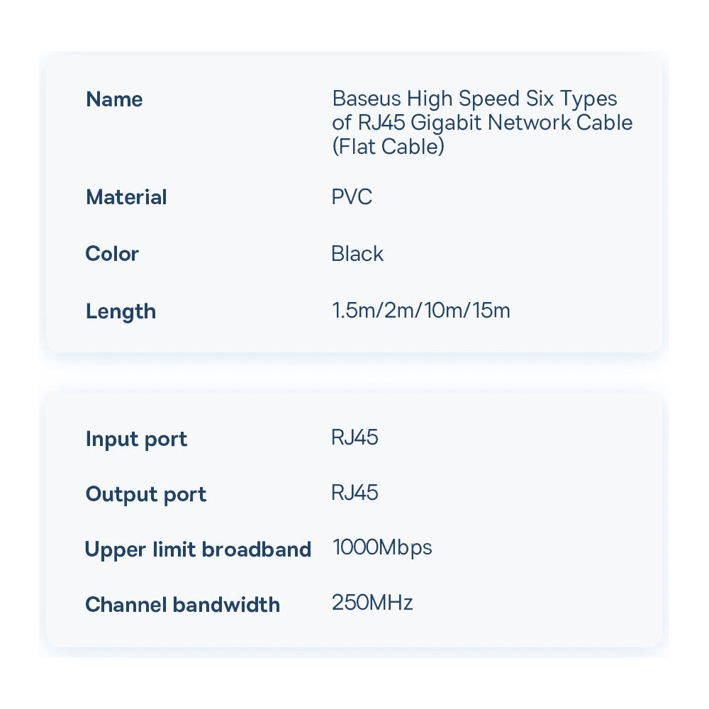 Wholesale Baseus Speed Six Flat Ethernet Cable RJ45 1000Mbps 15m black - BSU3551 - {ean13} - Hurt