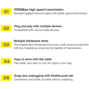 Płaski kabel sieciowy Baseus Speed Six RJ45 1000Mbps 15m czarny