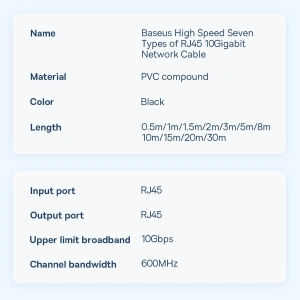 Hurtownia GSM - Hálózati kábel Baseus Speed Seven RJ45 10Gbps 8m fekete - BSU3555 - {ean13} - Hurt