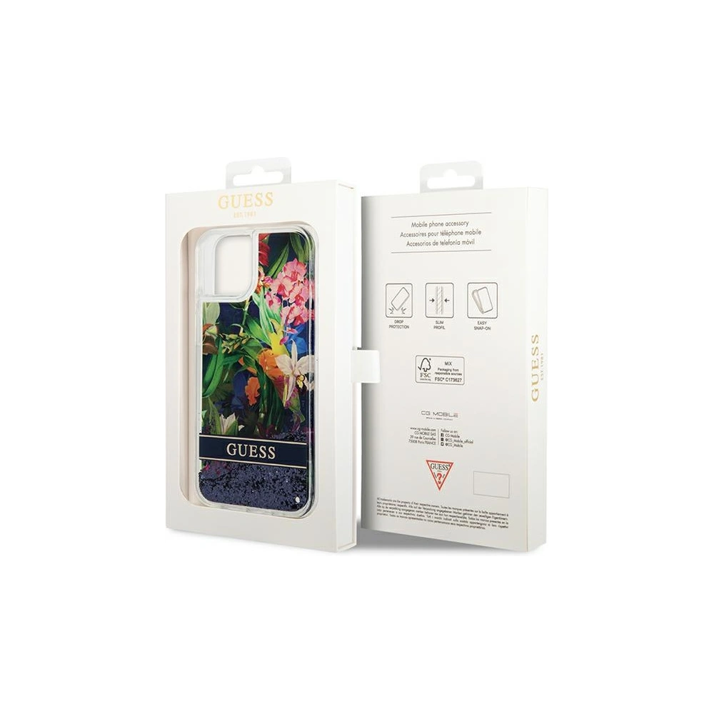Hurtownia GSM - Etui Guess GUHCP14SLFLSB Apple iPhone 14 albastru/blue hardcase Flower Liquid Glitter - GUE2062 - {ean13} - Hurt